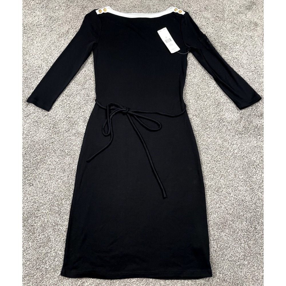Lauren Ralph Lauren Dress Womens XS Black Tie Waist LBD Classic Event Slim NEW